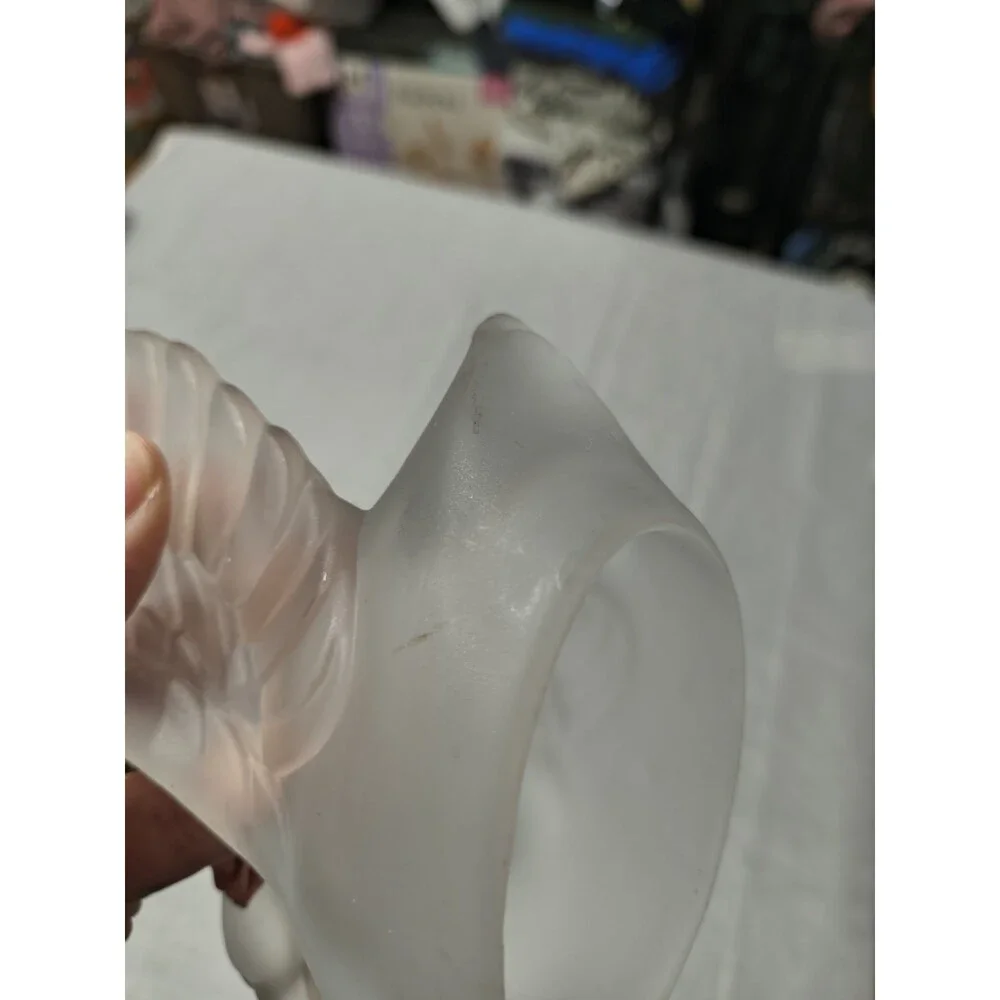 Frosted Satin Glass Swan Figurine Open Wings